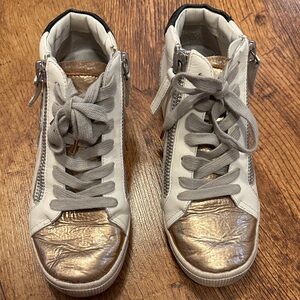 Women’s Metallic Gold & White High-Top Sneakers